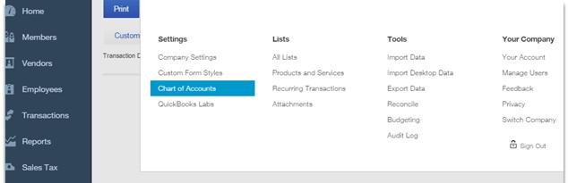  Chart of Accounts