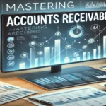 Illustration of mastering accounts receivable with charts, invoices, and financial data.