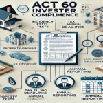 Infographic showing Act 60 Investor compliance requirements, including residency tests, tax filing, annual reporting, and BOI obligations.