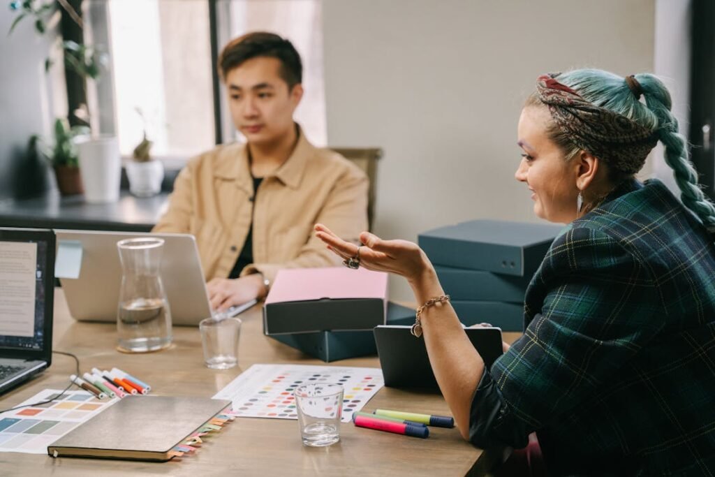 Colleagues at a digital marketing agency having a meeting