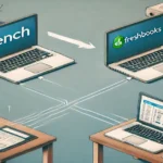 Illustration of transitioning from Bench to FreshBooks accounting software.