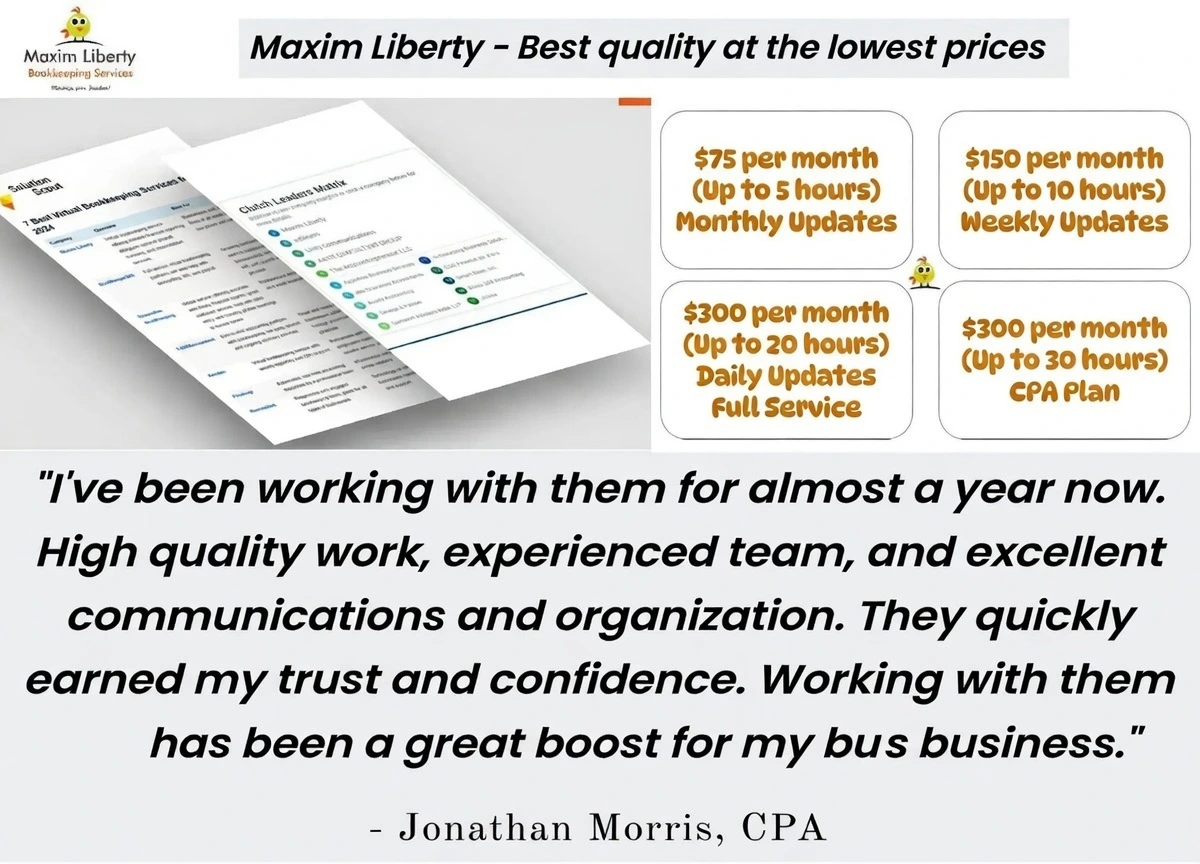 Four Bookkeeping Pricing Plans showing Enterprise, Professional, Standard, and Basic packages.