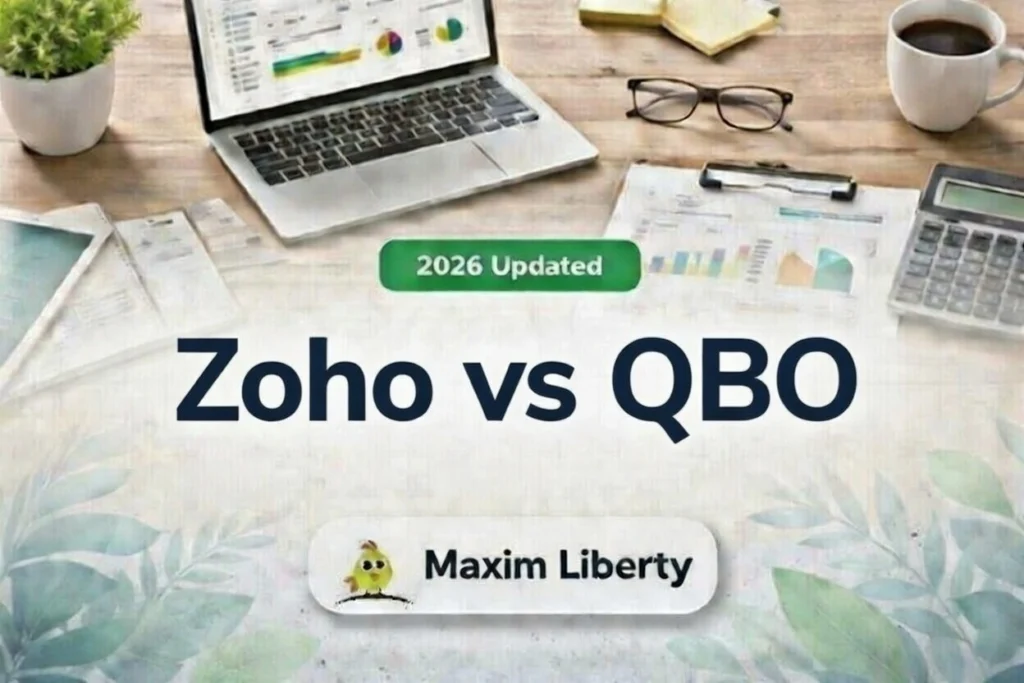 Zoho Books vs QuickBooks Online feature comparison showing CRM integration and automated workflows.