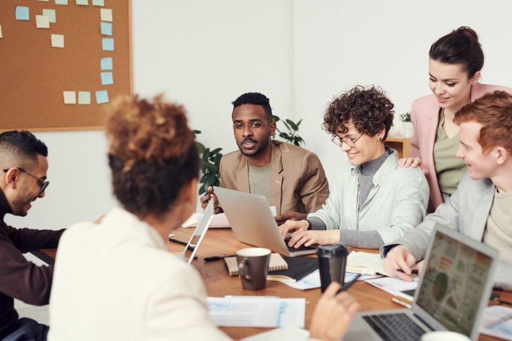 A global team having a discussion